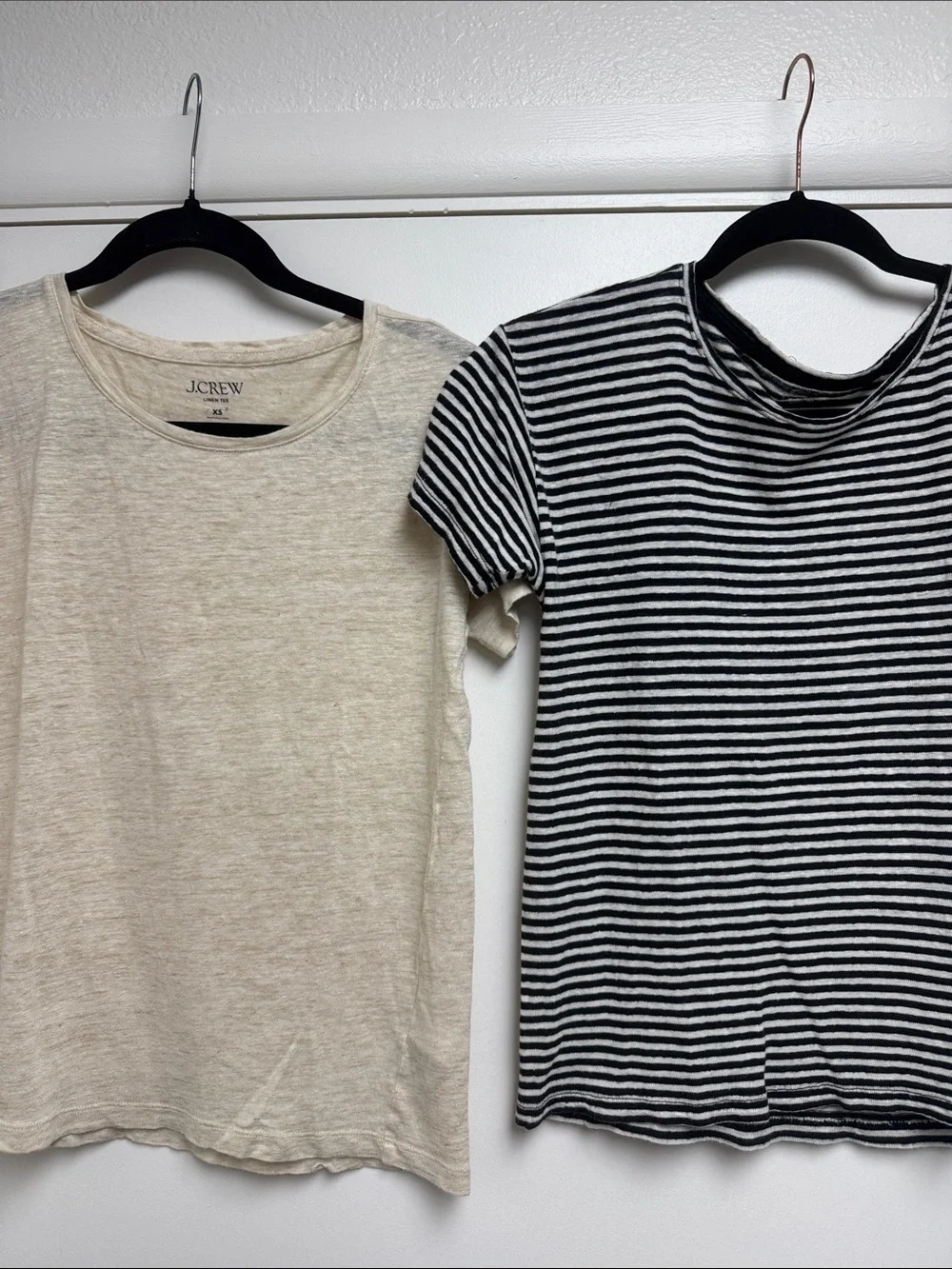 J. Crew 100% Linen Tee Shirt Bundle Cream and Striped Breathable Casual Coastal